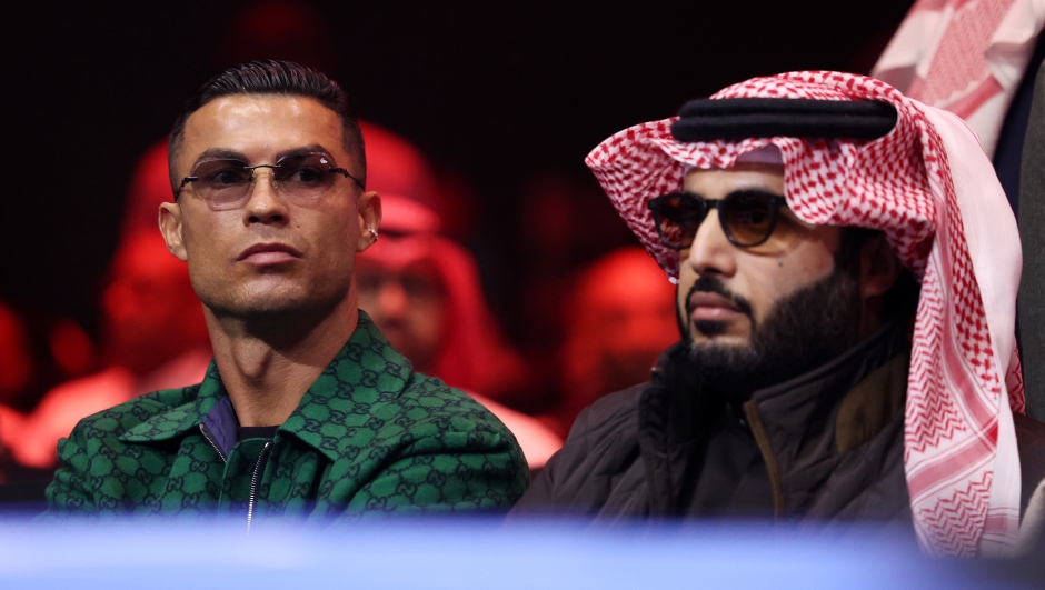 RIYADH, SAUDI ARABIA - DECEMBER 23: Cristiano Ronaldo, football player of Al Nassr, looks on during the Day of Reckoning: Fight Night at Kingdom Arena on December 23, 2023 in Riyadh, Saudi Arabia. (Photo by Richard Pelham/Getty Images)