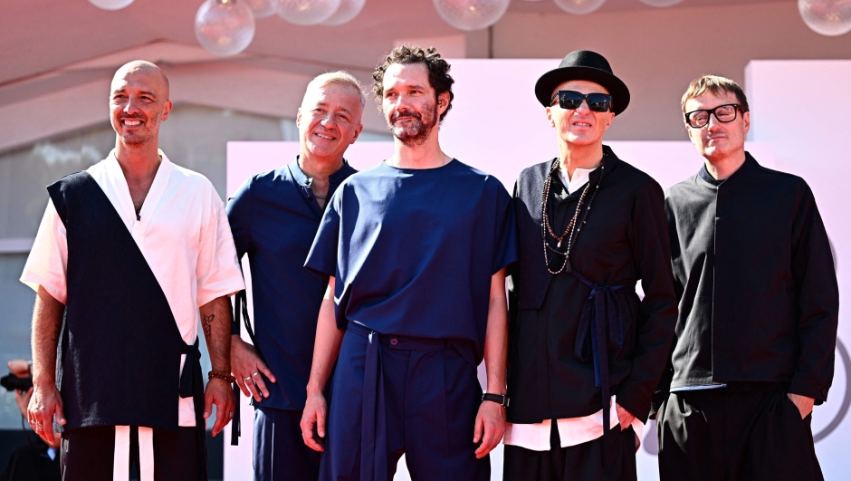 Rock band Subsonica poses during the red carpet of the movie 'Adagio' presented in competition at the 80th Venice Film Festival on September 2, 2023 at Venice Lido. (Photo by GABRIEL BOUYS / AFP)