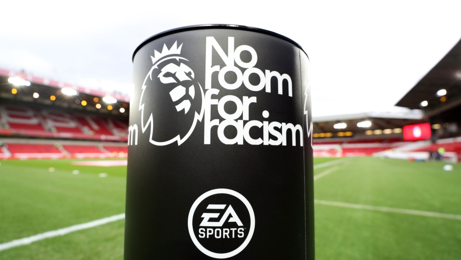 NOTTINGHAM, ENGLAND - FEBRUARY 18: The 'No Room For Racism' plinth prior to the Premier League match between Nottingham Forest and Manchester City at City Ground on February 18, 2023 in Nottingham, England. (Photo by Catherine Ivill/Getty Images) during the Premier League match between Nottingham Forest and Manchester City at City Ground on February 18, 2023 in Nottingham, England. (Photo by Catherine Ivill/Getty Images)