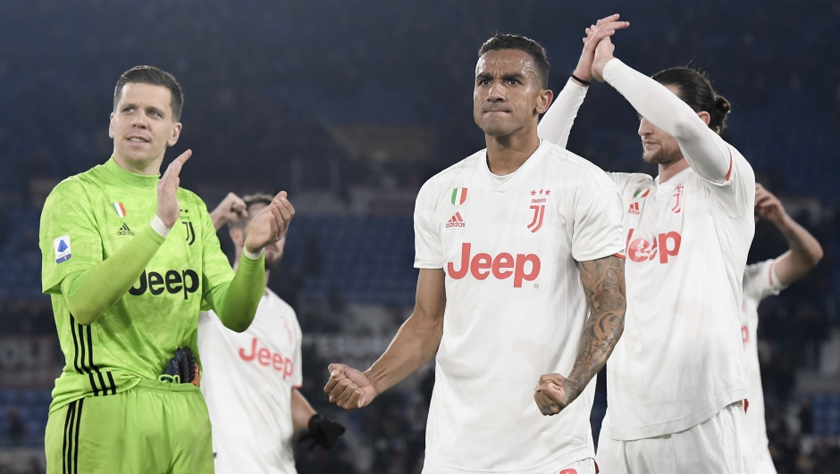 ROME, ITALY - JANUARY 12: Juventus player Danilo celebrates during the Serie A match between AS Roma and Juventus at Stadio Olimpico on January 12, 2020 in Rome, Italy. (Photo by Daniele Badolato - Juventus FC/Juventus FC via Getty Images)