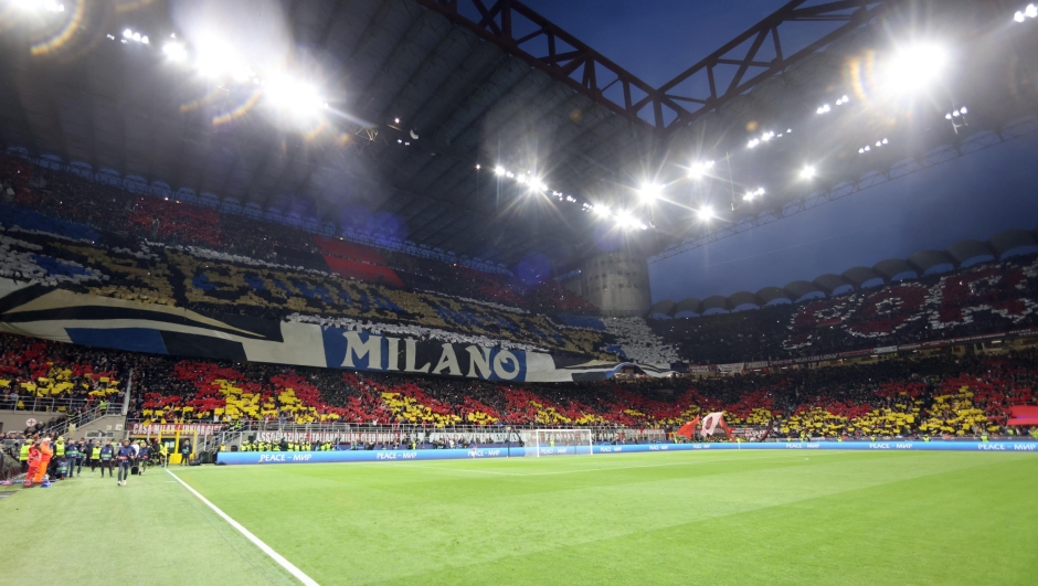 F Inter?s supporters display a banner during the UEFA Champions League semi final 1st leg  match between Ac Milan and Inter at Giuseppe Meazza stadium in Milan, 10 May 2023.
ANSA / MATTEO BAZZI