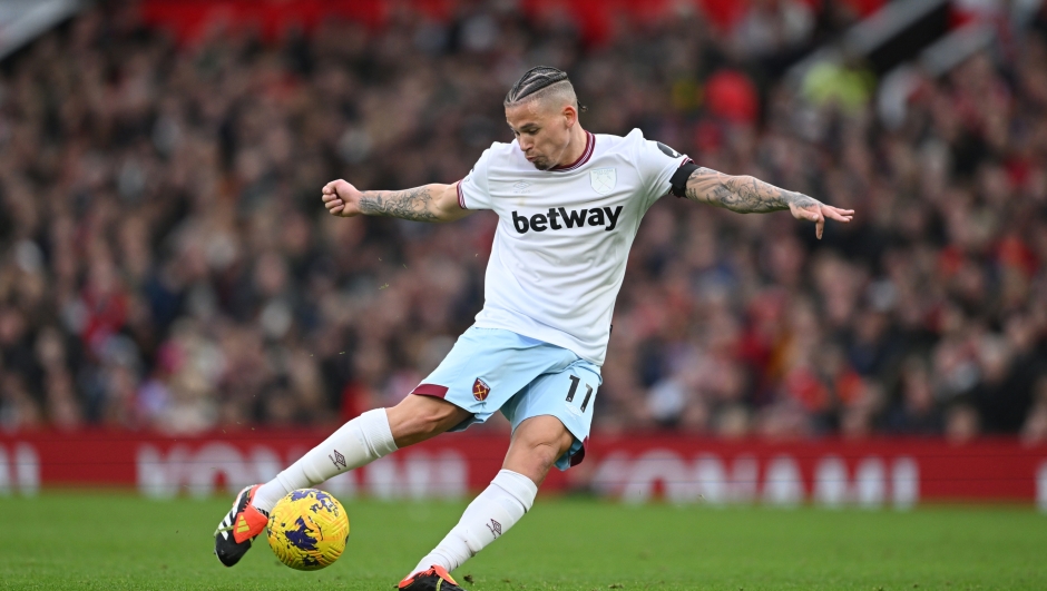 MANCHESTER, ENGLAND - FEBRUARY 04: Kalvin Phillips of West Ham in action during the Premier League match between Manchester United and West Ham United at Old Trafford on February 04, 2024 in Manchester, England. (Photo by Michael Regan/Getty Images)