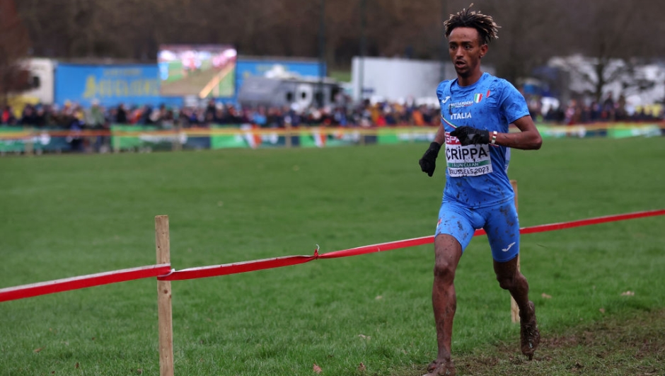 BRUSSELS, BELGIUM - DECEMBER 10: Yemaneberhan Crippa of Italy competes in the Senior Men's race during the SPAR European Cross Country Championships 2023 on December 10, 2023 in Brussels, Belgium. (Photo by Maja Hitij/Getty Images for European Athletics)