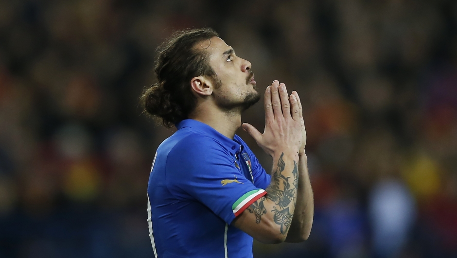 Italy?s Pablo Daniel Osvaldo gestures during a international friendly soccer match between Spain and Italy at the Vicente Calderon stadium in Madrid, Spain, Wednesday, March 5, 2014. (AP Photo/Andres Kudacki)