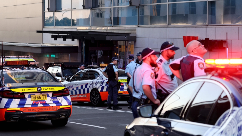 Police cordon off the Westfield Bondi Junction shopping mall after a stabbling incident in Sydney on April 13, 2024. Australian police on April 13 said they had received reports that "multiple people" were stabbed at a busy shopping centre in Sydney. (Photo by David GRAY / AFP)