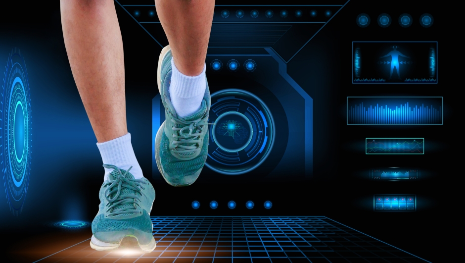 running exercise test with on Technology Futuristic hi tech AI