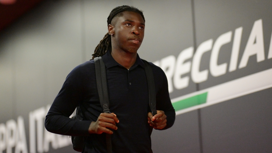 Juventus' Moise Kean arrives at the stadium for the Italian Cup final soccer match between Atalanta and Juventus at Rome's Olympic Stadium, Italy, Wednesday, May 15, 2024. (Alfredo Falcone/LaPresse)