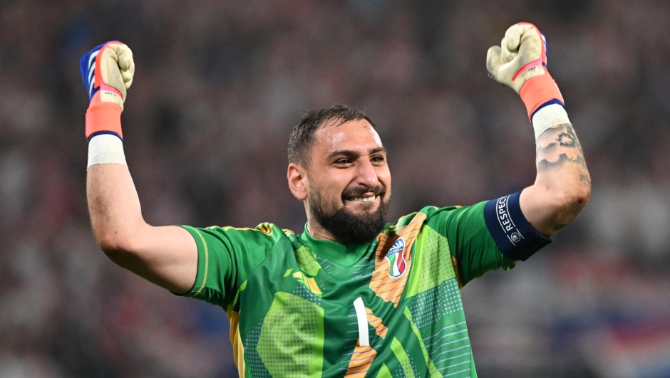 Italy’s goalkeeper Gianluigi Donnarumma celebrates at the end of the UEFA EURO 2024 Group B soccer match between Italy and Croatia in Leipzig, Germany, 24 June 2024. ANSA/DANIEL DAL ZENNARO