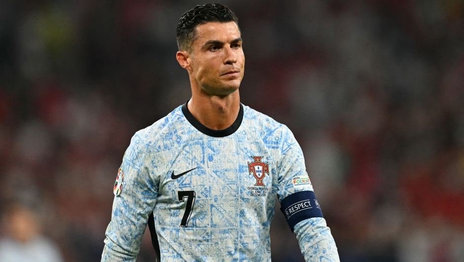 TOPSHOT - Portugal's forward #07 Cristiano Ronaldo reacts during the UEFA Euro 2024 Group F football match between Georgia and Portugal at the Arena AufSchalke in Gelsenkirchen on June 26, 2024. (Photo by OZAN KOSE / AFP)