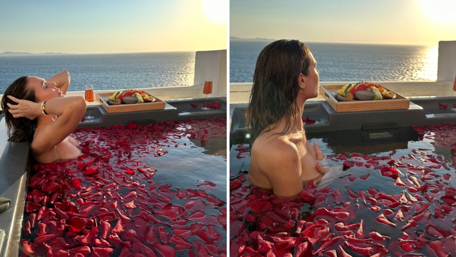 Ilary Blasi e Bastian Muller a Mykonos: le foto nella vasca coi petali rossi