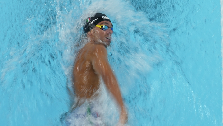Gregorio Paltrinieri, of Italy, competes during a heat in the men\'s 800-meter freestyle at the 2024 Summer Olympics, Monday, July 29, 2024, in Nanterre, France. (AP Photo/David J. Phillip)  Associated Press/LaPresse