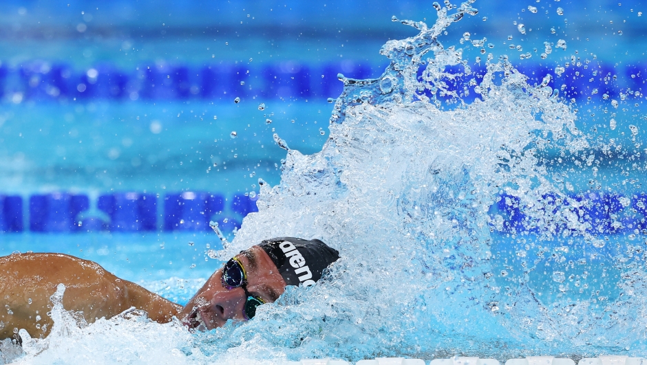 NANTERRE, FRANCE - JULY 30: Gregorio Paltrinieri of Team Italy competes in the Men's 800m Freestyle Final on day four of the Olympic Games Paris 2024 at Paris La Defense Arena on July 30, 2024 in Nanterre, France. (Photo by Maddie Meyer/Getty Images)