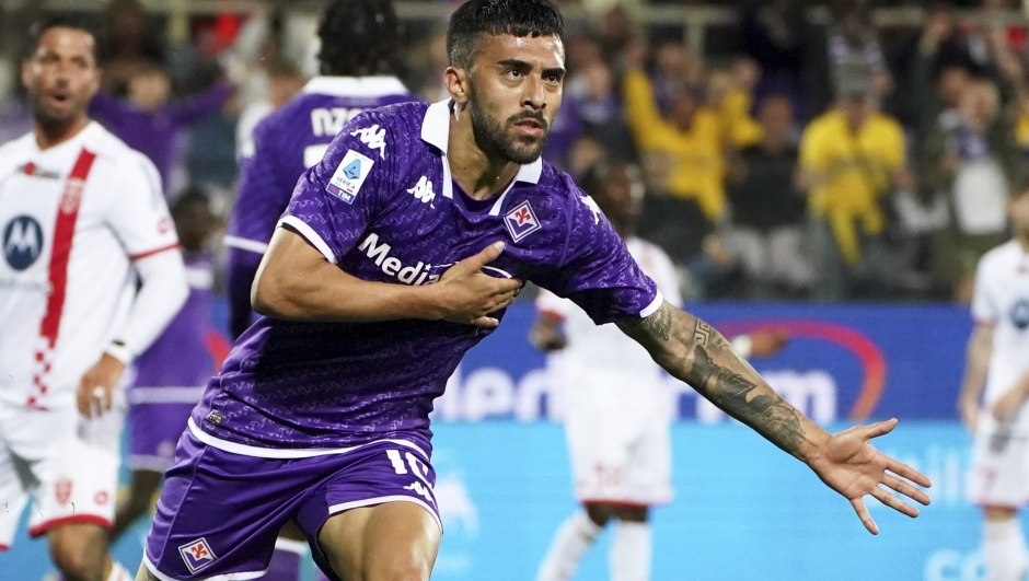 Fiorentina’s Nicolas Gonzalez celebrates after scoring the goal of 1-1 during the Serie A soccer match between Fiorentina and Monza at the Artemio Franchi stadium , center of Italy - Monday, June 13, 2024. Sport - Soccer (Photo by Marco Bucco/La Presse)