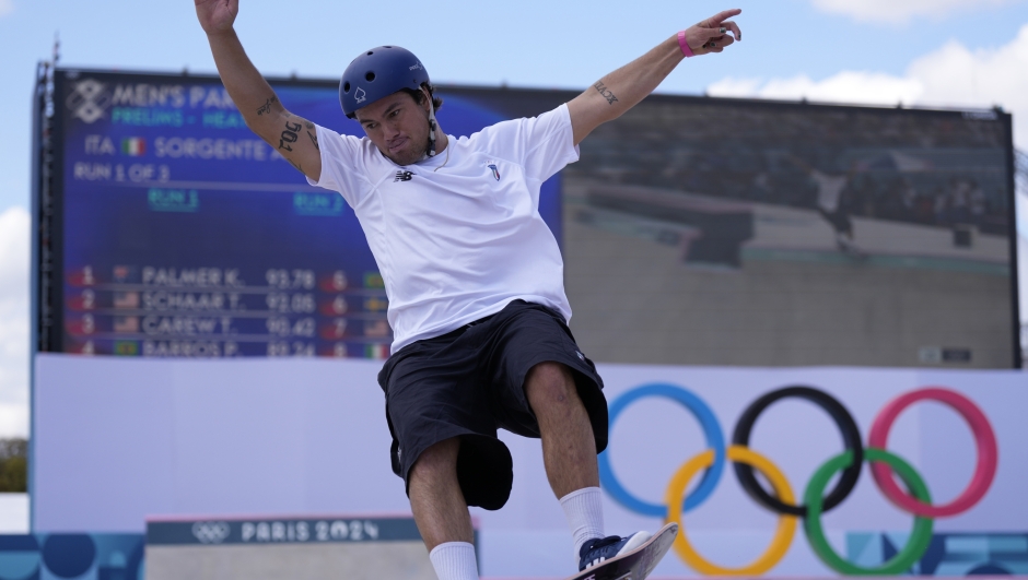 Italy\'s Alex Sorgente competes during the men\'s skateboarding park preliminaries at the 2024 Summer Olympics, Wednesday, Aug. 7, 2024, in Paris, France. (AP Photo/Abbie Parr) 


Associated Press / LaPresse
Only italy and Spain