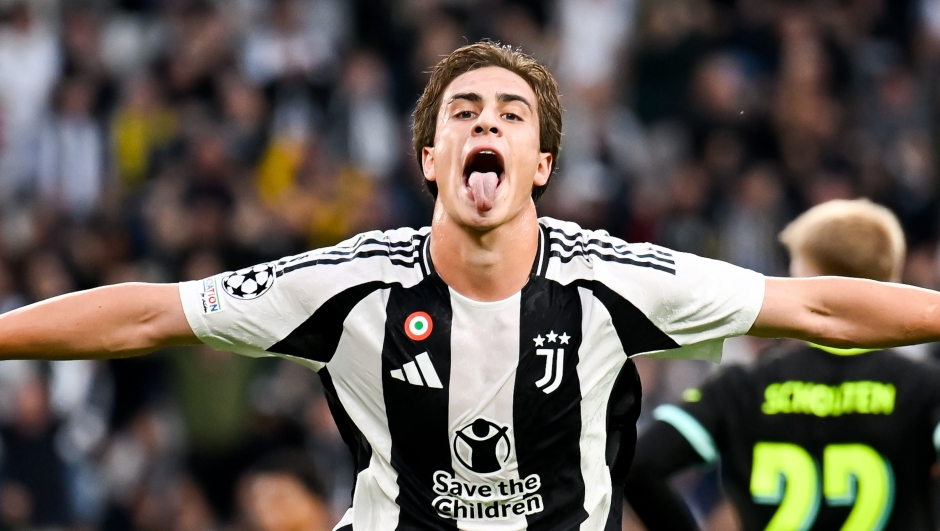 TURIN, ITALY - SEPTEMBER 17: Kenan Yildiz of Juventus celebrates after scoring his team's first goal during the UEFA Champions League 2024/25 League Phase MD1 match between Juventus and PSV Eindhoven at Juventus Stadium on September 17, 2024 in Turin, Italy. (Photo by Daniele Badolato - Juventus FC/Juventus FC via Getty Images)