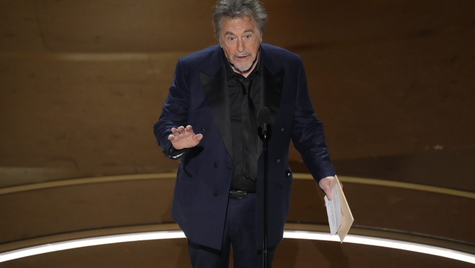 Al Pacino presents the award for best picture during the Oscars on Sunday, March 10, 2024, at the Dolby Theatre in Los Angeles. (AP Photo/Chris Pizzello)