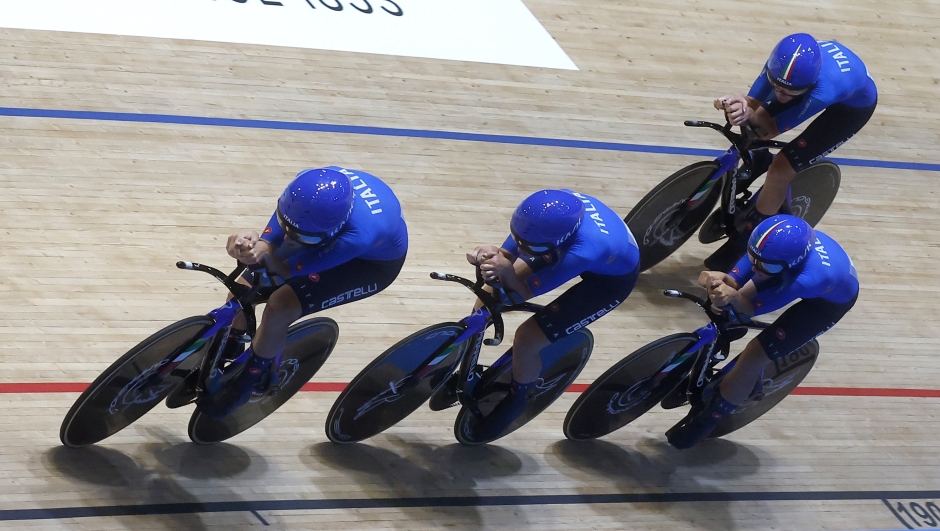 2024 UCI Track World Championships - Ballerup - Day 2 - 17/10/2024 - Women's Team Pursuit Finals - Martina Fidanza (Italy) - Chiara Consonni (Italy) - Martina Alzini (Italy) - Vittoria Guazzini (Italy) - photo Roberto Bettini/SprintCyclingAgency©2024