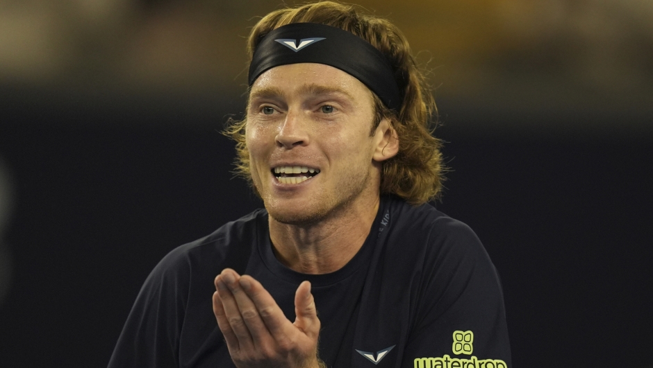 Andrey Rublev, of Russia reacts during play against Pablo Carreno Busta of Spain for the China Open tennis tournament held at the National Tennis Center in Beijing, Friday, Sept. 27, 2024. (AP Photo/Ng Han Guan) 


Associated Press / LaPresse
Only italy and Spain