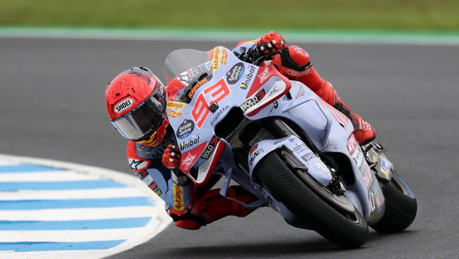 PHILLIP ISLAND, AUSTRALIA - OCTOBER 19: Marc Marquez of Spain and the #93 Gresini Racing MotoGP during practice ahead of the MotoGP Of Australia at Phillip Island Grand Prix Circuit on October 19, 2024 in Phillip Island, Australia. (Photo by Robert Cianflone/Getty Images)