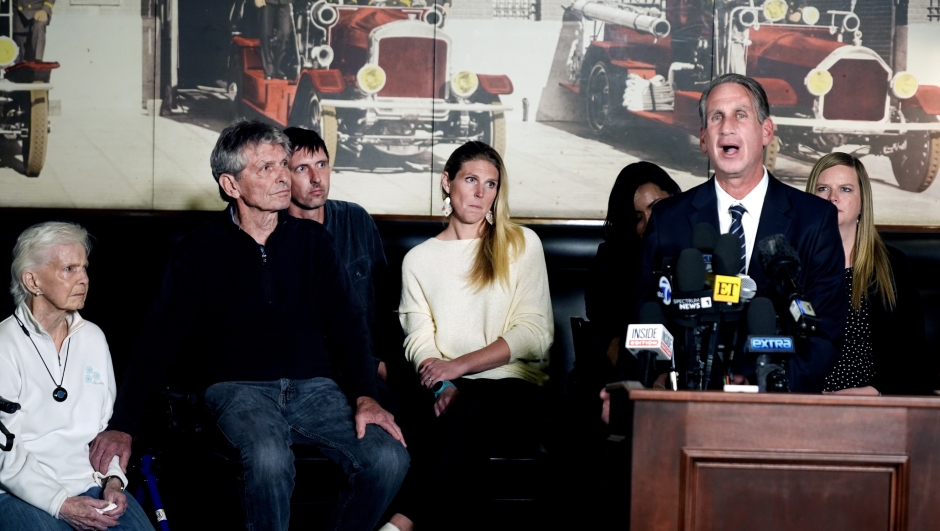 Menendez family attorney Bryan Freedman surrounded by family members as he talks during a news conference on Thursday, Oct. 24, 2024, in Los Angeles. (AP Photo/Damian Dovarganes)