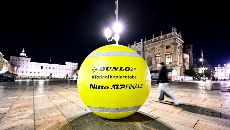 TURIN, ITALY - NOVEMBER 07: General view Piazza Castello during Blue carpet & Media Day of the Nitto ATP finals 2024 at Piazza Carlo Alberto on November 07, 2024 in Turin, Italy. (Photo by Diego Puletto/Getty Images)