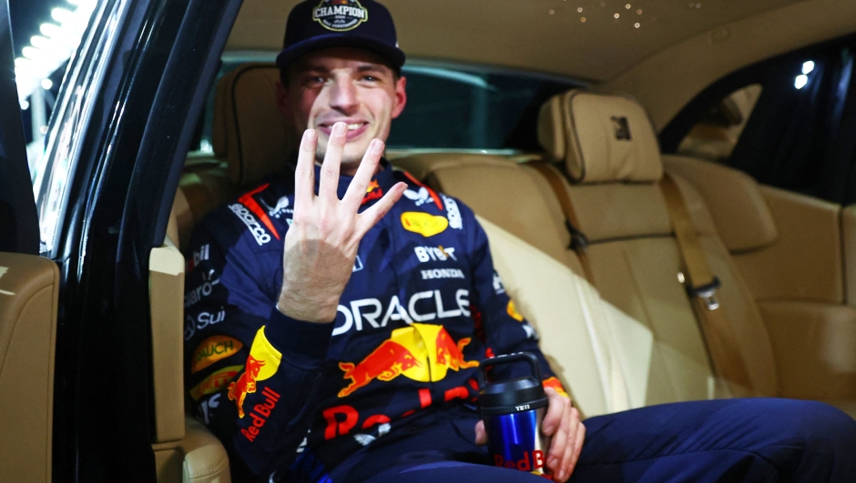  2024 F1 World Drivers Champion Max Verstappen of the Netherlands and Oracle Red Bull Racing celebrates in parc ferme during the F1 Grand Prix of Las Vegas at Las Vegas Strip Circuit on November 23, 2024 in Las Vegas, Nevada.   Mark Thompson/Getty Images/AFP (Photo by Mark Thompson / GETTY IMAGES NORTH AMERICA / Getty Images via AFP)