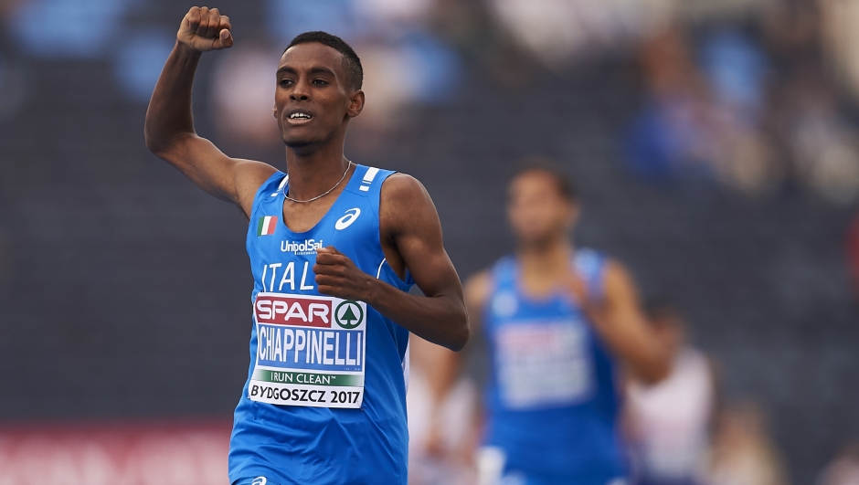 BYDGOSZCZ, POLAND - JULY 16: Yohanes Chiappinelli from Italy celebrates his victory in men's 3000m steeplechase final during Day 4 of European Athletics U23 Championships 2017 at Zawisza Stadium on July 16, 2017 in Bydgoszcz, Poland. (Photo by Adam Nurkiewicz/Getty Images for European Athletics)