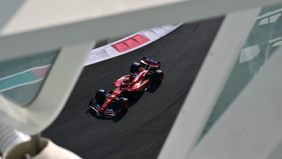 Ferrari's Monegasque driver Charles Leclerc drives during the third practice session ahead of the Abu Dhabi Formula One Grand Prix at the Yas Marina Circuit in Abu Dhabi on December 7, 2024. (Photo by Andrej ISAKOVIC / AFP)