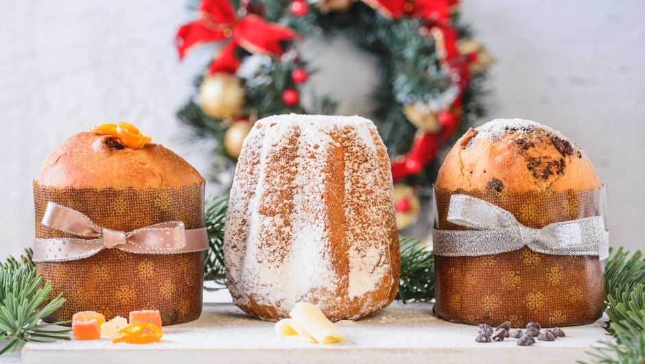 Variation of panettone and pandoro traditional Italian Christmas cake.