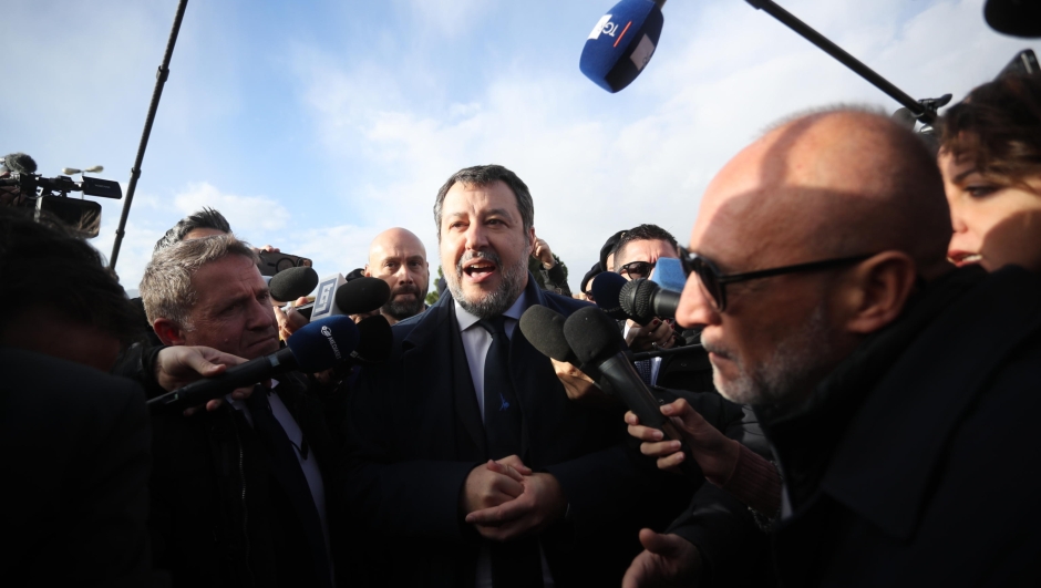 Processo Open Arms Matteo Salvini arriva alla'aula bunker del carcere Pagliarelli, 20 dicembre 2024 Palermo. ANSA/IGOR PETYX