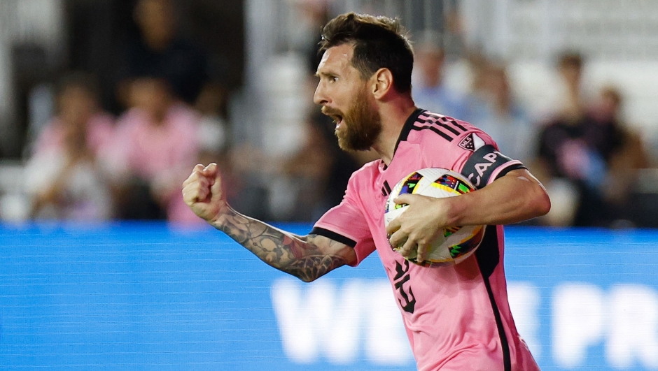 (FILES) Inter Miami's Argentine forward #10 Lionel Messi celebrates his goal during the Major League Soccer (MLS) Eastern Conference semifinal second leg between Inter Miami CF and Atlanta United FC at Chase Stadium in Fort Lauderdale, Florida, on November 9, 2024. Messi was named Major League Soccer's Most Valuable Player on December 6, 2024, after leading Inter Miami to a record-breaking regular season campaign. The Argentine superstar was handed the accolade after his performances helped Miami to a record regular season points tally, earning the club its first ever Supporters Shield. The 37-year-old maestro finished the regular season with a league-leading 36 goal contributions after netting 20 goals and 16 assists. (Photo by Chris Arjoon / AFP) / ALTERNATE CROP