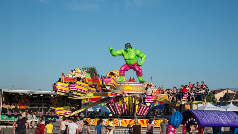 Sibiu City, Romania - 06 July 2019. Fun adults and children attractions in the amusement park during the Obor Fest from Sibiu, Romania