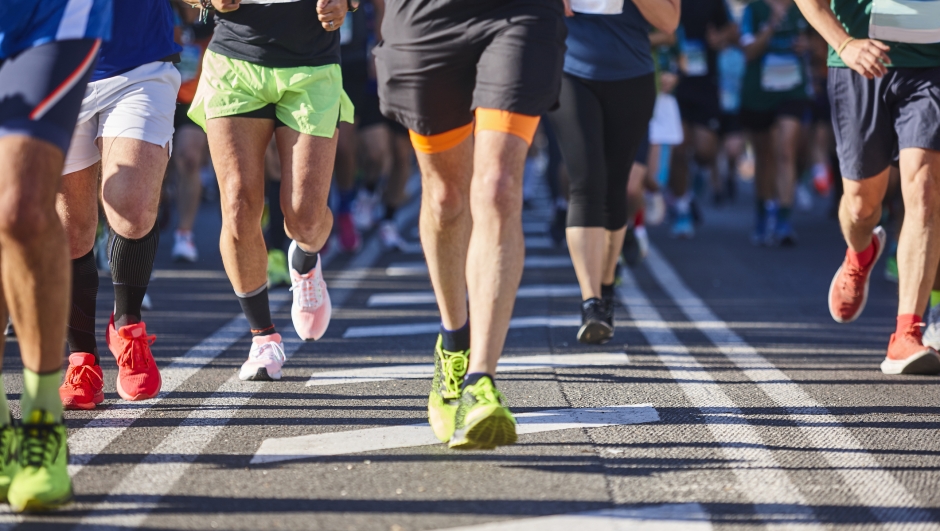 Runners on the street. Healthy lifestyle. Motion exercise. Athletics