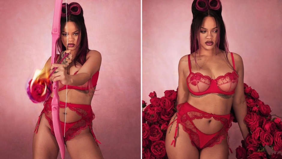 Rihanna in lingerie rossa