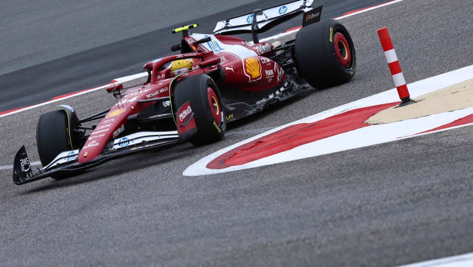 Ferrari's British driver Lewis Hamilton drives during the first day of the Formula One pre-season testing at the Bahrain International Circuit in Sakhir on February 26, 2025. (Photo by FADEL SENNA / AFP)