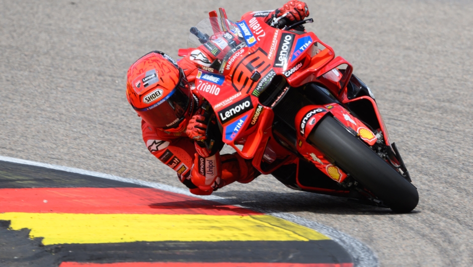  Motorsport/Motorcycle: German Grand Prix, Sachsenring, MotoGP, Race. Marc Marquez from Spain from the Ducati Lenovo Team rides on the track. Photo: Robert Michael/dpa (Photo by ROBERT MICHAEL / dpa Picture-Alliance via AFP)