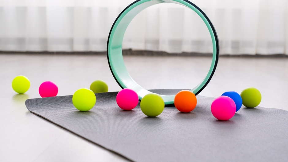 massage balls, roll and other body roll recover. Concept of Myofascial release physiotherapy