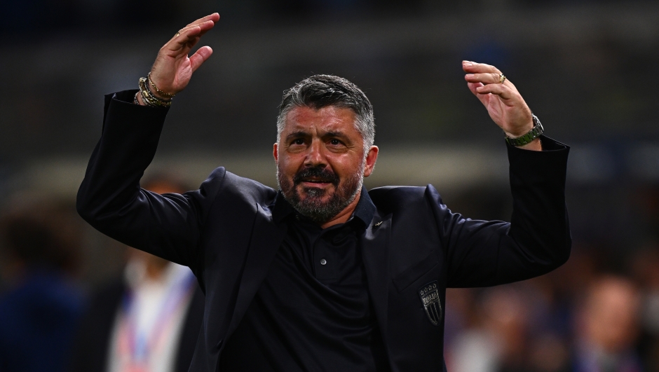  Coach Gennaro Gattuso of Italy gesture during the FIFA World Cup 2026 qualifier match between Italy and Estonia at Stadio di Bergamo on September 05, 2025 in Bergamo, Italy. (Photo by Mattia Ozbot/Getty Images)