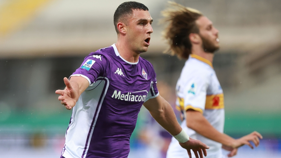  Roberto Piccoli of ACF Fiorentina reacts during the Serie A match between ACF Fiorentina and US Lecce at Artemio Franchi on November 2, 2025 in Florence, Italy. (Photo by Gabriele Maltinti/Getty Images)