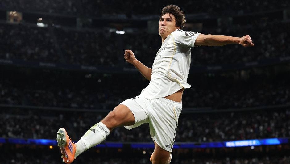  Gonzalo Garcia of Real Madrid celebrates scoring his team's first goal during the LaLiga EA Sports match between Real Madrid CF and Real Betis Balompie at Estadio Santiago Bernabeu on January 04, 2026 in Madrid, Spain. (Photo by Florencia Tan Jun/Getty Images) *** BESTPIX ***