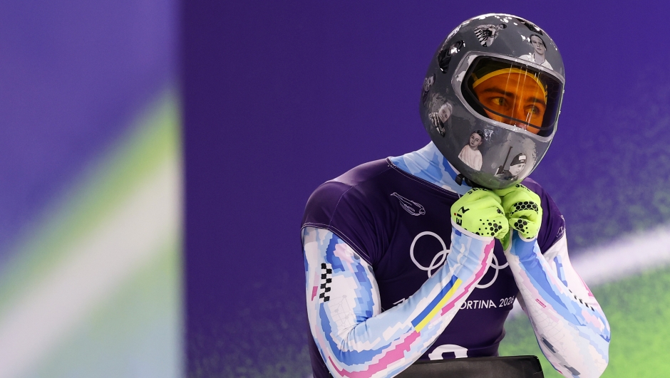  Vladyslav Heraskevych of Team Ukraine prepares to make his run during Men's Training Heat 4 on day four of the Milano Cortina 2026 Winter Olympic games at Cortina Sliding Centre on February 10, 2026 in Cortina d'Ampezzo, Italy. (Photo by Richard Heathcote/Getty Images)
