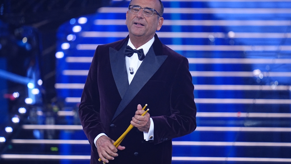 Carlo Conti during  the 76th edition of the Sanremo Italian Song Festival at the Ariston Theatre in Sanremo, northern Italy - Friday, February 27, 2026. Entertainment. (Photo by Marco Alpozzi/LaPresse)