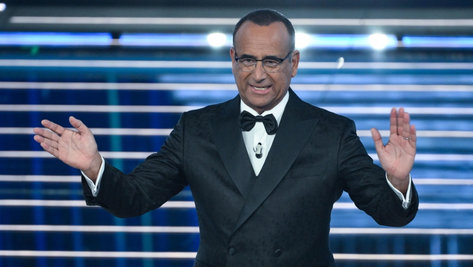 Sanremo Festival host and artistic director Carlo Conti on stage at the Ariston theatre during the 76th edition of the Sanremo Italian Song Festival, in Sanremo, Italy, 28 February 2026. The Music Festival runs from 24 to 28 February 2026. ANSA/ETTORE FERRARI