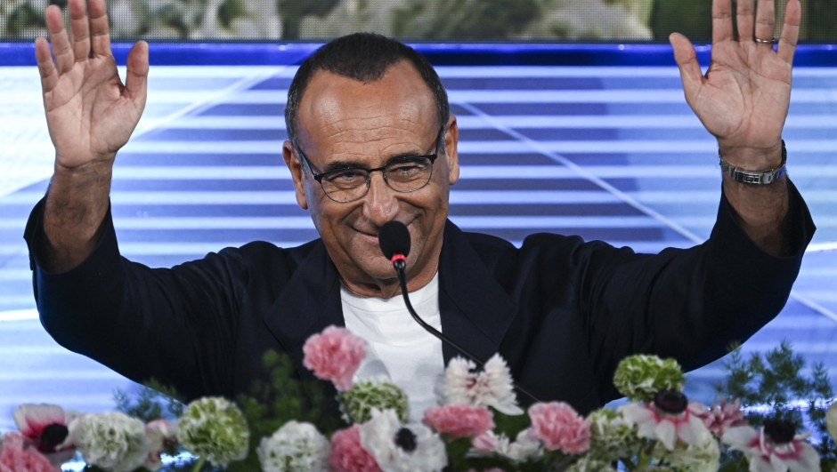 Sanremo Festival host and artistic director Carlo Conti attends a press conference during the 76th edition of the Sanremo Italian Song Festival, in Sanremo, Italy, 1st March 2026. The music festival will run from 24 to 28 February 2026.   ANSA/RICCARDO ANTIMIANI