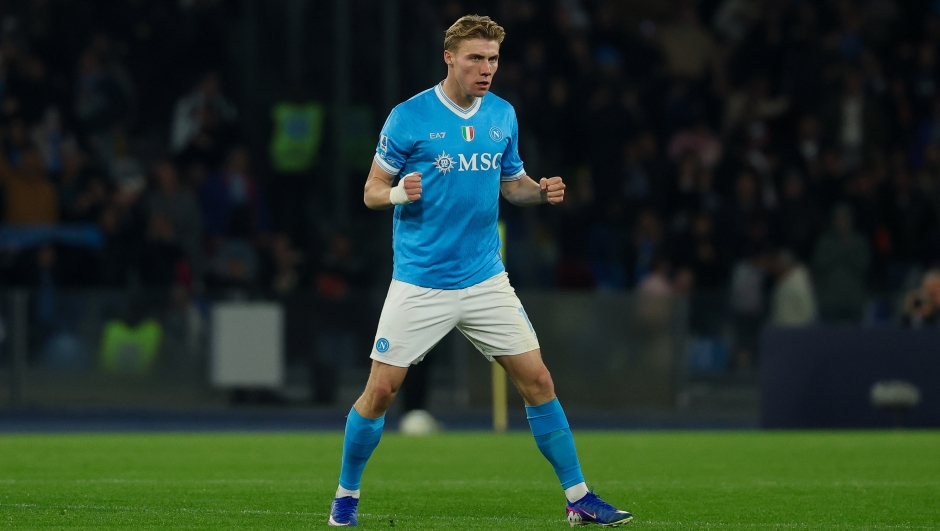 Napoliâs Rasmus Hojlund  during the Serie A soccer match between Napoli and Lecce  at the Diego Armando Maradona Stadium in Naples, southern italy - Saturday , March 14 , 2026. Sport - Soccer .  (Photo by Alessandro Garofalo/LaPresse)