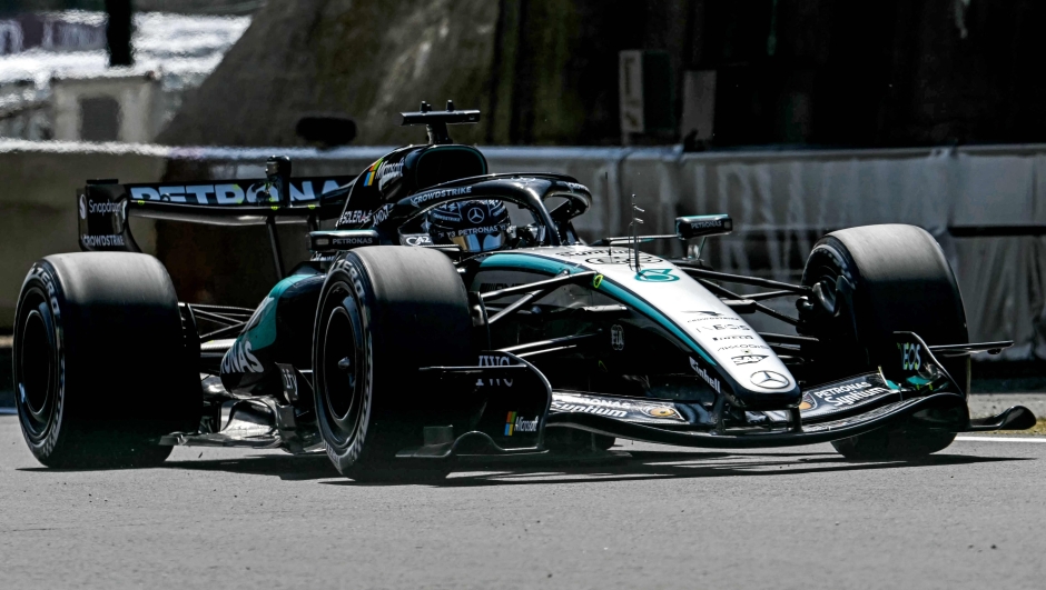 Mercedes' British driver George Russell drives during the first practice session ahead of the Formula One Japanese Grand Prix at the Suzuka circuit in Suzuka, Mie prefecture on March 27, 2026. (Photo by ANDREW CABALLERO-REYNOLDS / AFP)