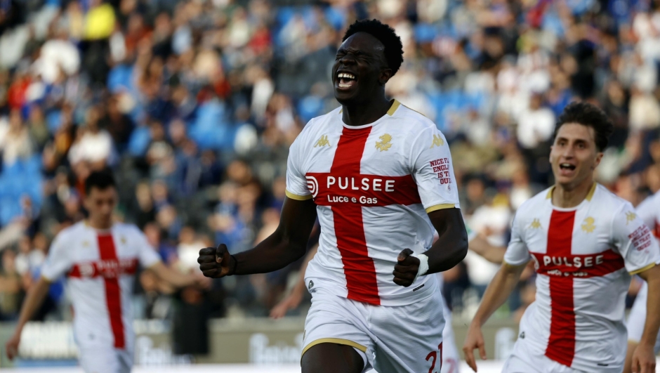 Genoa's Jeff Ekhator celebrates after scoring 1-1during the Italian Serie A soccer match Pisa SC vs Genoa CFC at Arena Garibaldi stadium in Pisa, Italy, 19 April 2026. ANSA/ENRICO MATTIA DEL PUNTA