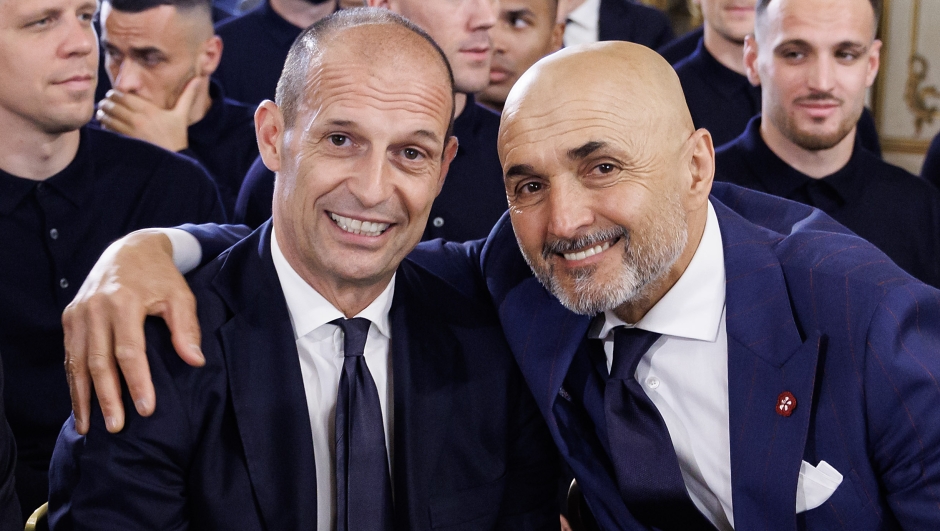 Massimiliano Allegri e Luciano Spalletti durante l’incontro delle squadre finaliste della Coppa Italia Frecciarossa, Juventus e Atalanta, al Quirinale a Roma, Martedì, 14 Maggio 2024 (Foto Roberto Monaldo / LaPresse)

Massimiliano Allegri and Luciano Spalletti during the meeting of the Italian Cup Frecciarossa finalist teams, Juventus and Atalanta, at the Quirinale in Rome, Tuesday, May 14, 2024 (Photo by Roberto Monaldo / LaPresse)