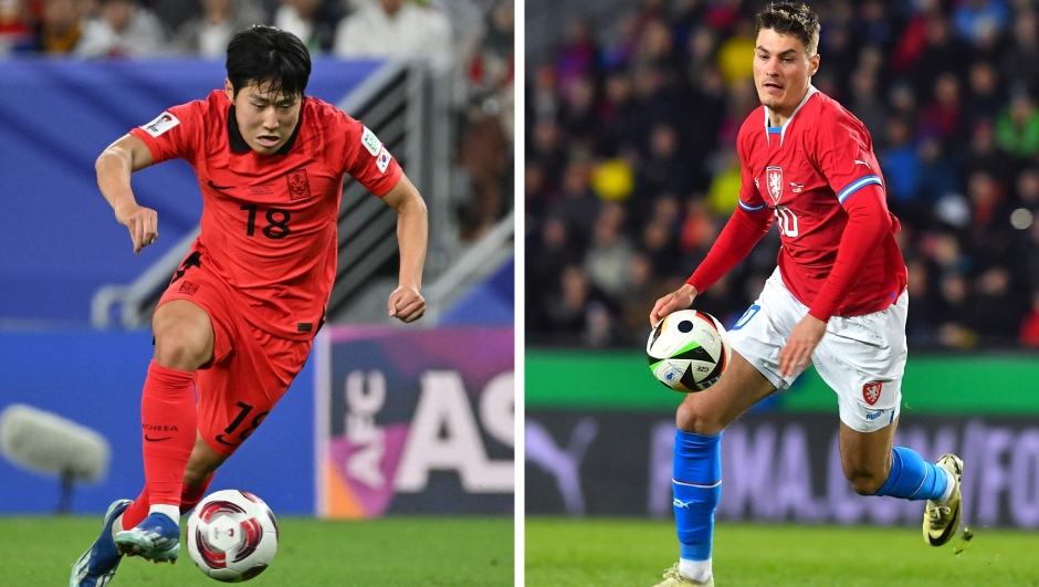(COMBO) This combination of file photos created on June 9, 2026, shows South Korea's midfielder #18 Lee Kang-in al-Wakrah, south of Doha, on February 2, 2024 (L); and Czech Republic's forward #10 Patrik Schick in Prague, Czech Republic, on March 26, 2024. South Korea and the Czech Republic will meet in Guadalajara Stadium in Guadalajara on June 11, 2026, during the 2026 FIFA World Cup football tournament. (Photo by Hector RETAMAL and Michal CIZEK / AFP)