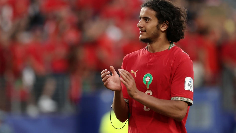 Morocco's Ayyoub Bouaddi (6) claps as he leaves the pich following a tie in the World Cup Group C soccer match between Brazil and Morocco in East Rutherford, N.J., near New York, Saturday, June 13, 2026. (AP Photo/Adam Hunger)     Associated Press / LaPresse Only italy and spain